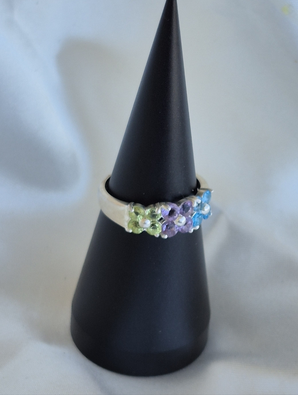 Multicolor Gemstones Flower Cluster Sterling Siver Ring Sz 9 Gorgeous!